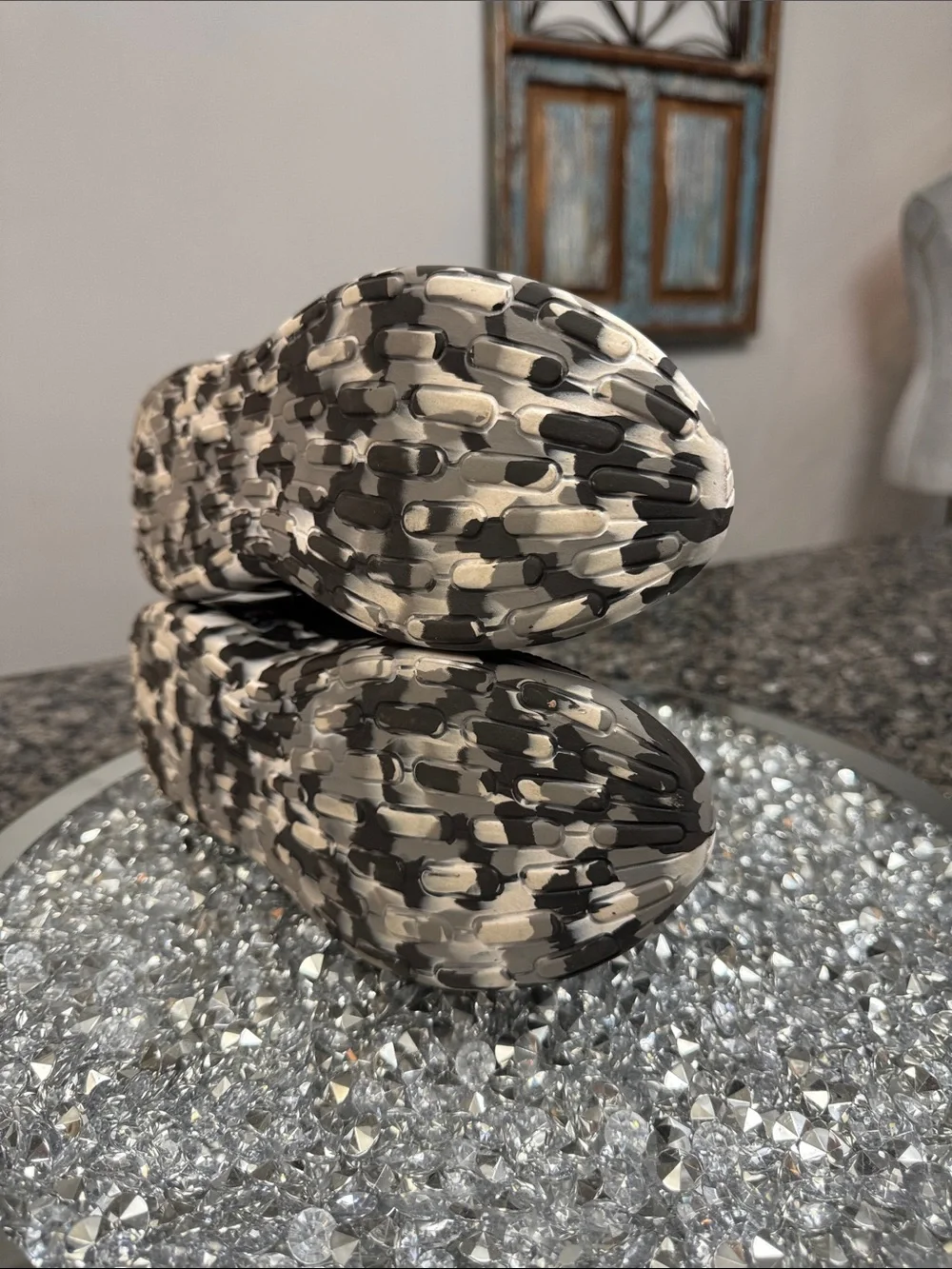 adidas Black Knit Slip-On Sneakers with Black and White Camouflage Sole